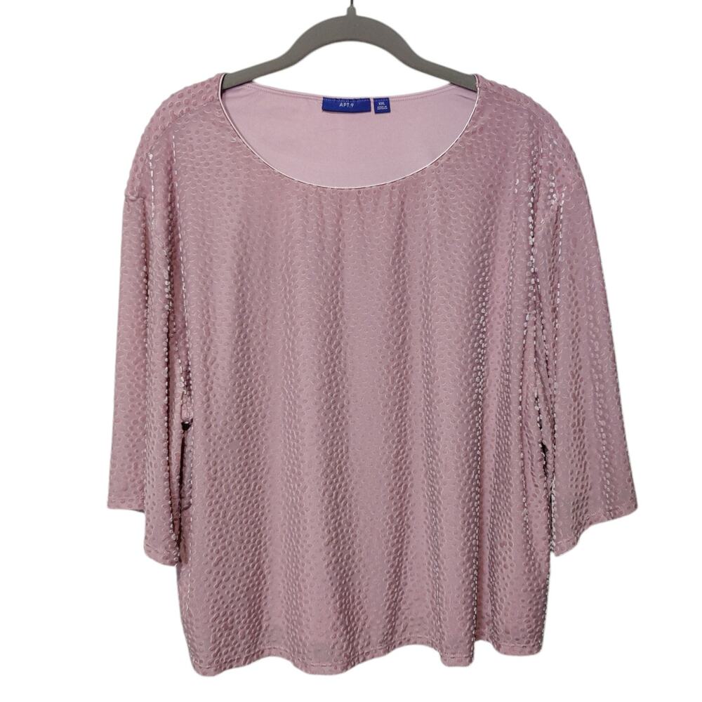 Apt 9 Women's Sz XXL Blush Pink Burnout Polka Dot Cropped Boxy Shirt 1/2 Sleeve
